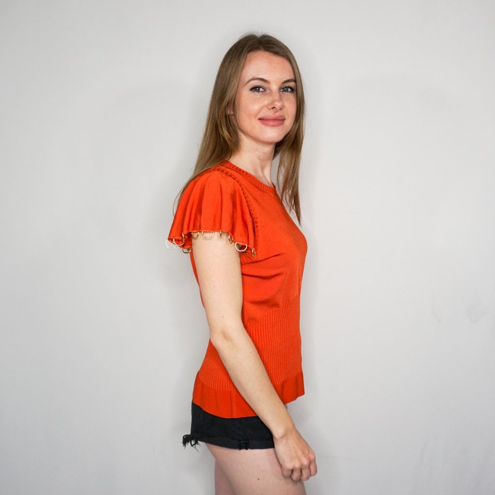 PARKER Orange Knit Top With Metal Rings - Picture 3 of 6